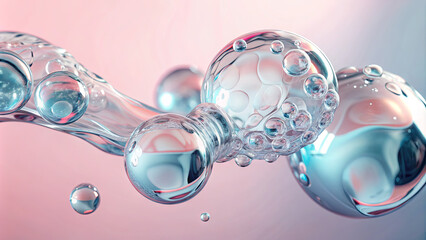 Poster - Floating bubbles and water droplets create an abstract composition, reflecting light and color in a surreal display of transparency and form, evoking a sense of tranquility