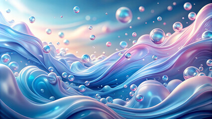Poster - soft waves in pastel colors swirl gracefully, adorned with shimmering bubbles that reflect the dawn'