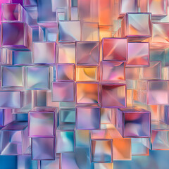 Poster - An intricate arrangement of translucent cubes showcases a blend of colors, creating a visually captivating pattern that reflects light beautifully