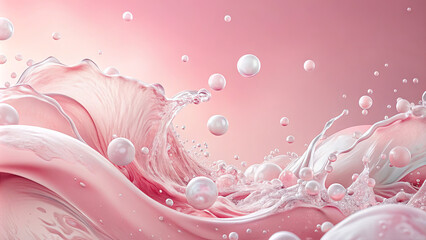 Poster - Soft pink waves undulate gracefully, adorned with glimmering bubbles, invoking a sense of tranquility and beauty in this captivating abstract design