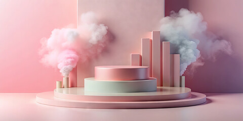Poster - A pastel-hued design showcases circular and rectangular geometric shapes. Smoky wisps add depth, creating a serene, artistic atmosphere in a contemporary space