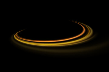 Poster - Golden glowing swirl. The effect of moving at the speed of light. Easy trail. Shiny wavy path. Vector.Neon light.