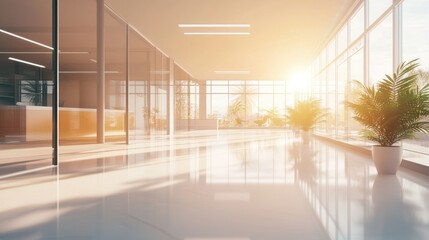Poster - A bright, modern office space with large windows and greenery, emphasizing openness and productivity.