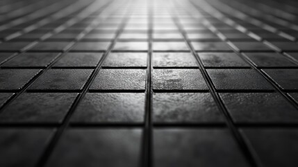 Poster - A close-up view of textured black tiles arranged in a grid pattern.
