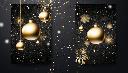 Christmas and new year gold glitter luxury card set