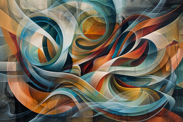 Poster - A colorful abstract painting with a blue and orange swirl