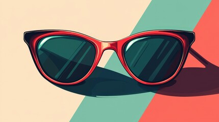 Wall Mural - Retro Minimalistic Sunglasses Graphic Poster with Playful Color Palette and Simple Composition, Line Art Style for Text Overlay