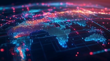 Wall Mural - digital world map with interconnected lines and nodes
