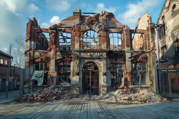 Canvas Print - A Haunting Remnant of Destruction: The Ruins of a Once Majestic Building