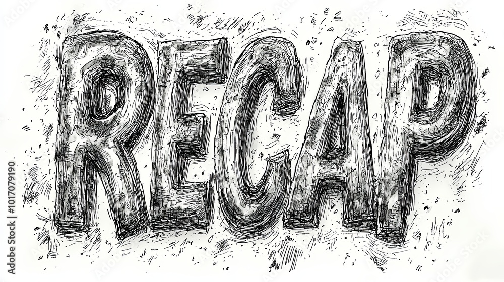 Draw Recap A sketched version of RECAP depicted with intricate black lines ...