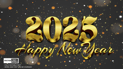 Aufkleber - Happy new year celebrate gold luxury shiny elegant style 3d editable vector text effect with gold glitter background