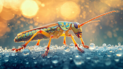 bug on a leaf early in the morning, tiny creature, micro wildlife, insect macro shots