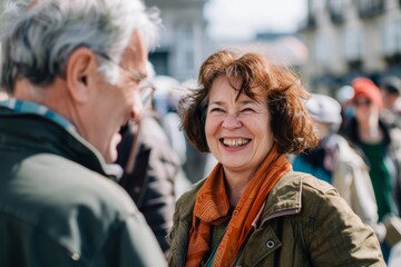 Canvas Print - Portrait of a happy senior couple in Paris, France. Copy space