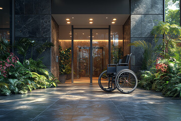 Poster - A wheelchair-accessible entrance to a public building, demonstrating thoughtful urban design. Concept of accessibility.