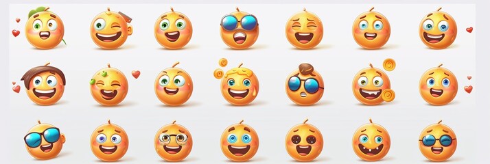 Aufkleber - A collection of joyful cartoon fruit characters displaying different happy expressions, perfect for brightening any space. Generative AI