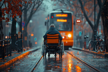 Canvas Print - A person with a disability using public transportation independently, focusing on mobility and freedom. Concept of independence.