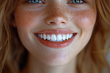 Poster - A person smiling with crooked teeth, celebrating imperfections. Concept of self-acceptance.