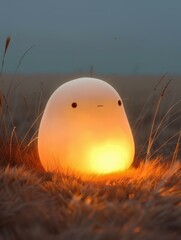 Poster - A glowing orb sits in a field of tall grass. AI.