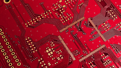 Wall Mural - red printed circuit board. background or texture