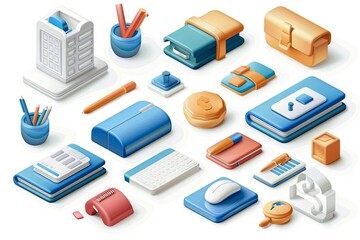 Poster - A collection of vibrant office supplies is arranged strategically on a clean workspace, promoting creativity and productivity. Generative AI
