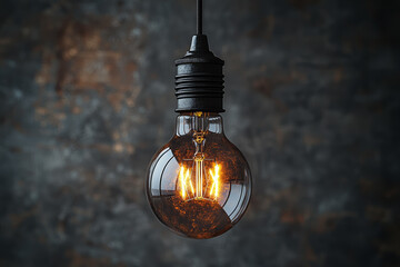 Poster - A single lightbulb hanging from a ceiling, symbolizing ideas and clarity. Concept of minimalism.