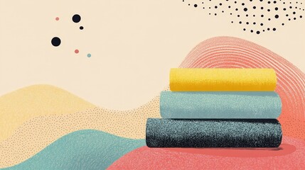 Wall Mural - Retro Minimalistic Towel Graphic Poster with Playful Colors and Simple Composition