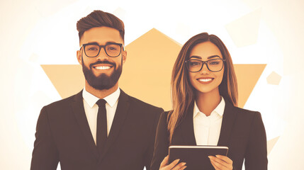 Poster - Smiling business partners in suits pose for a professional portrait.