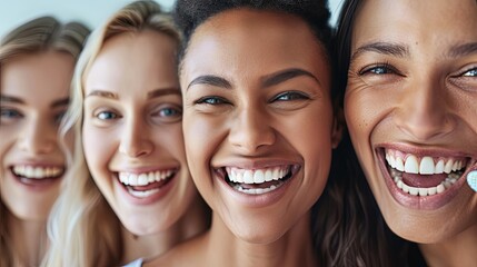Aufkleber - Four women of different backgrounds share smiles and laughter during a warm gathering, showcasing friendship and positivity. Generative AI
