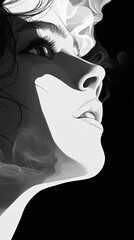 Canvas Print - Black and White Portrait of a Woman with Smoke