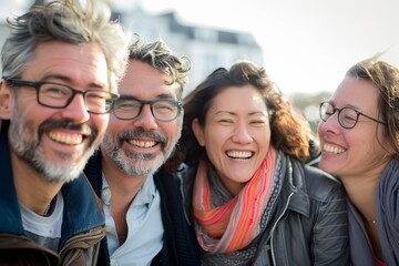 Poster - Group of friends having fun together in the city - Multiethnic group of people bonding outdoors