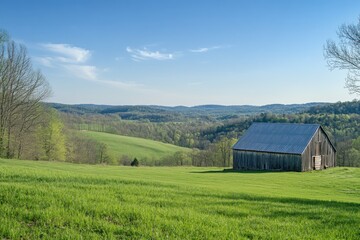 Poster - A Rustic Barn on a Lush Green Hillside