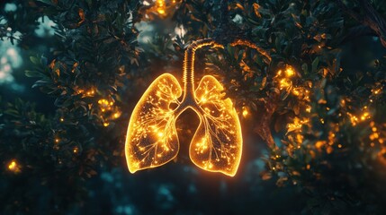 Canvas Print - Luminous Human Lungs Hanging from a Tree Branch