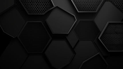 Hexagon, modern abstract vector polygonal and honeycomb pattern black background. AI generation.