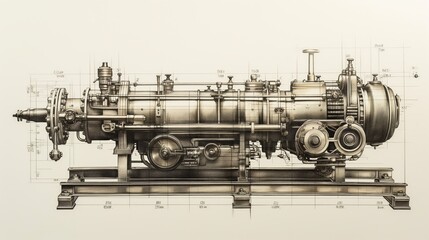 Aufkleber - Technical sketch of a CNC machine, showcasing industrial design, engineering precision, and mechanical equipment used in manufacturing, Generative Ai
