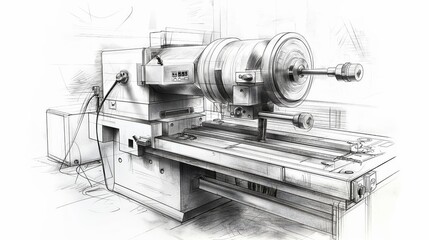 Aufkleber - Technical sketch of a CNC machine, showcasing industrial design, engineering precision, and mechanical equipment used in manufacturing, Generative Ai