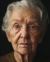 Poster - Close-up Portrait of an Elderly Woman with Wrinkled Skin and White Hair