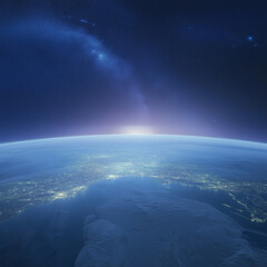Wall Mural - Glowing Earth from Space: Night View Over the Caspian Sea