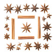© Thanawin - Aromatic arrangement of star anise and cinnamon sticks on a white background, highlighting the warm spices' rustic beauty and fragrant allure.