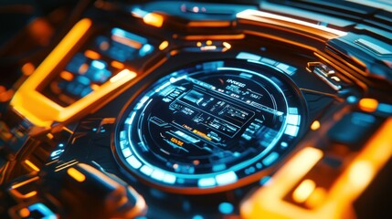 Sticker - Futuristic Interface with Glowing Orange and Blue Elements