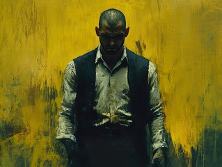 Canvas Print - Intense Portrait of a Man with a Yellow Background