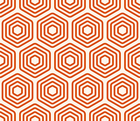 Poster - Mosaic background with orange-colored stacked rounded hexagons. Seamless pattern, tileable vector illustration.