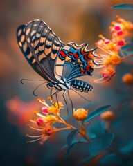 Sticker - A Colorful Butterfly Perched on a Delicate Flower