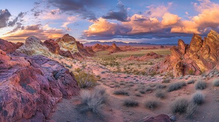 Canvas Print - A Panoramic View of Red Rock Canyon at Sunset