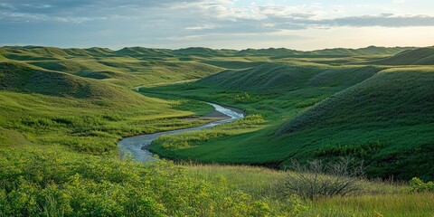 Canvas Print - A Serpentine River Winding Through Rolling Green Hills