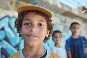 Poster - Portrait of african american boy with curly hair and cap