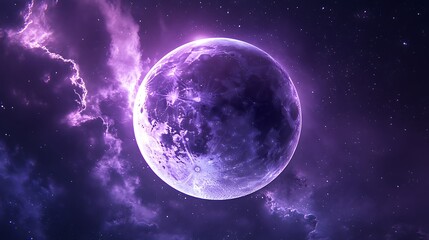 Canvas Print - Majestic Purple Moon Illuminating Rich Purple Sky Captivating Realistic Photography