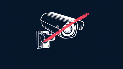 Illustration of a surveillance camera with a red prohibition symbol.