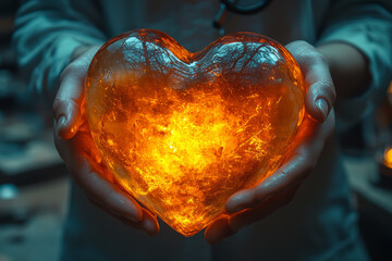 Poster - a doctor holding a heart that glows with energy, symbolizing the life-saving power of healthcare. co