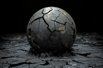 Poster - a darkened globe with cracks running through it, symbolizing the global fracture in politics, econom