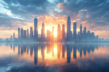 Poster - a city skyline that flickers between different versions of itself, symbolizing the unstable nature o